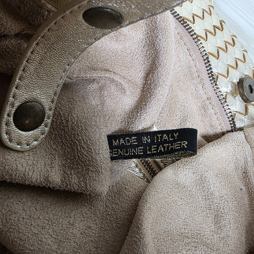 Cochni Italian Leather Goldtone XL Weave Tote Shoulder Bag - Picture 10 of 13